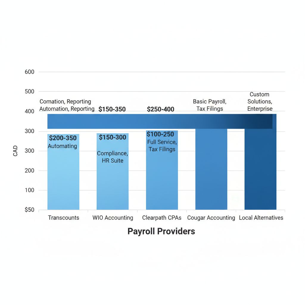 Horizontal bar chart comparing pricing and features of payroll providers in Surrey, British Columbia