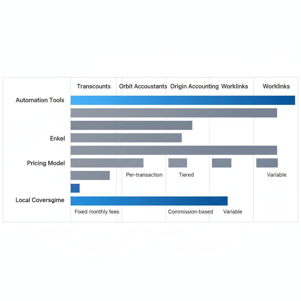 Horizontal bar chart comparing bill pay services from Transcounts and competitors in Vancouver across automation, pricing, coverage, and response time categories.