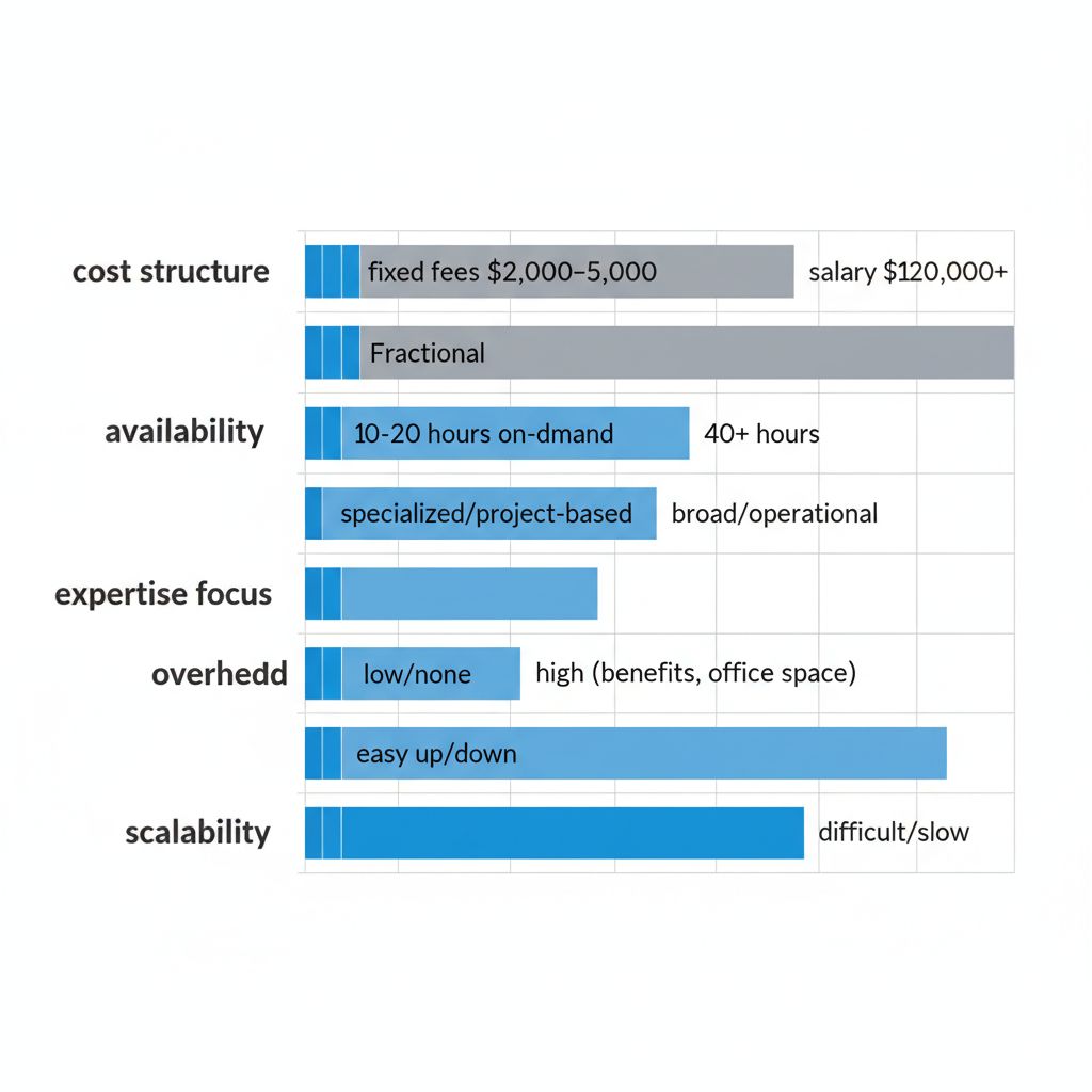 Horizontal bar chart comparing fractional and full-time controllers across key aspects for Surrey businesses