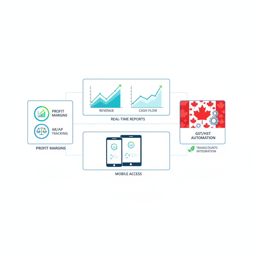 Infographic of QuickBooks KPI dashboard features for Canadian small businesses