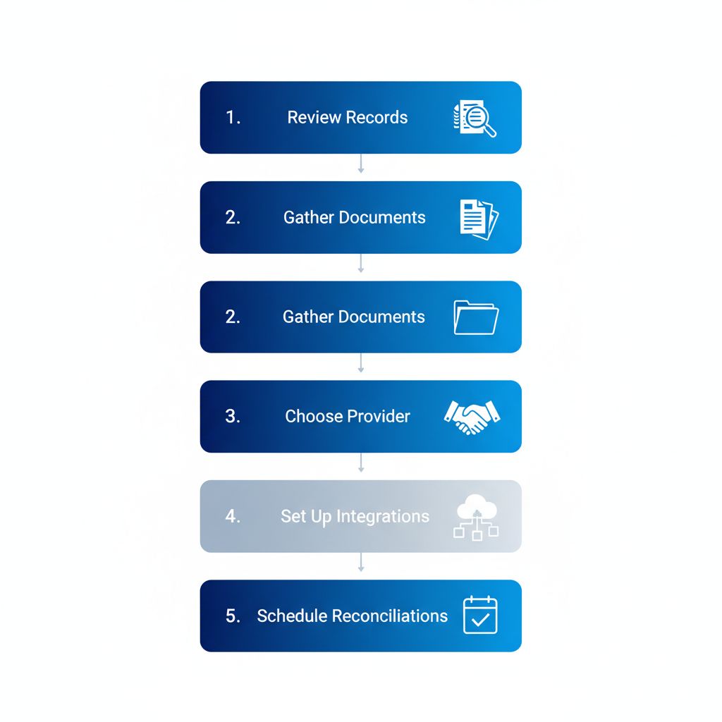 Vertical process flow illustrating five steps for achieving CRA compliance with Vancouver bookkeeping services